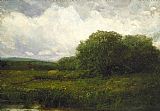 landscape with oxen and haycart crossing bridge by Edward Mitchell Bannister